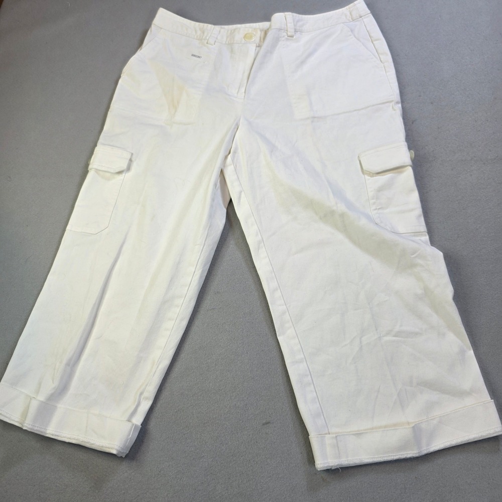 Courtenay White Cargo Pants Womens 14 Wide Leg Cropped Cotton Utility Trousers